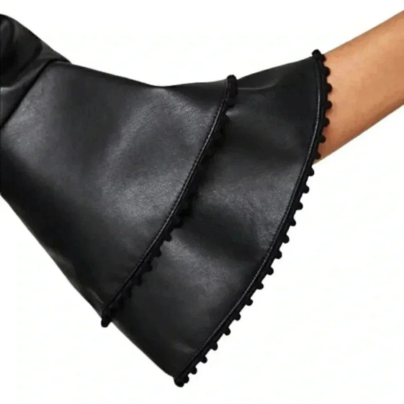 Zara Black Faux Leather Ruffle Sleeves Dress Bell Sleeve Size  Medium - Picture 6 of 15